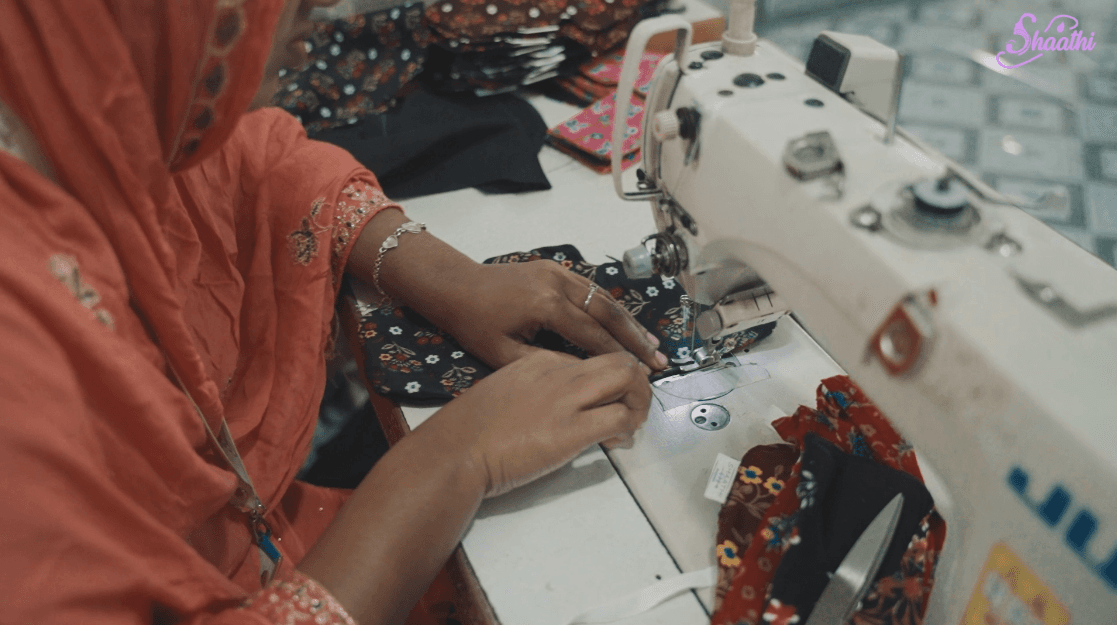 Women training to sew reusable sanitary napkins at the Shaathi sewing centre in Korail slum, Dhaka