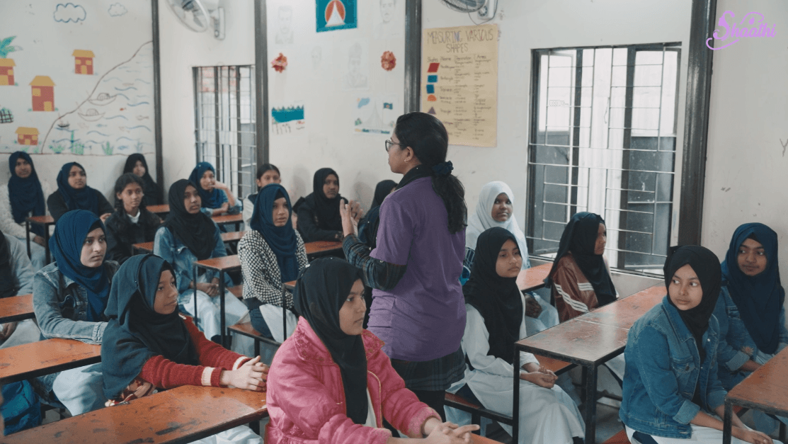 A Shaathi menstrual health and hygiene awareness session for adolescent girls